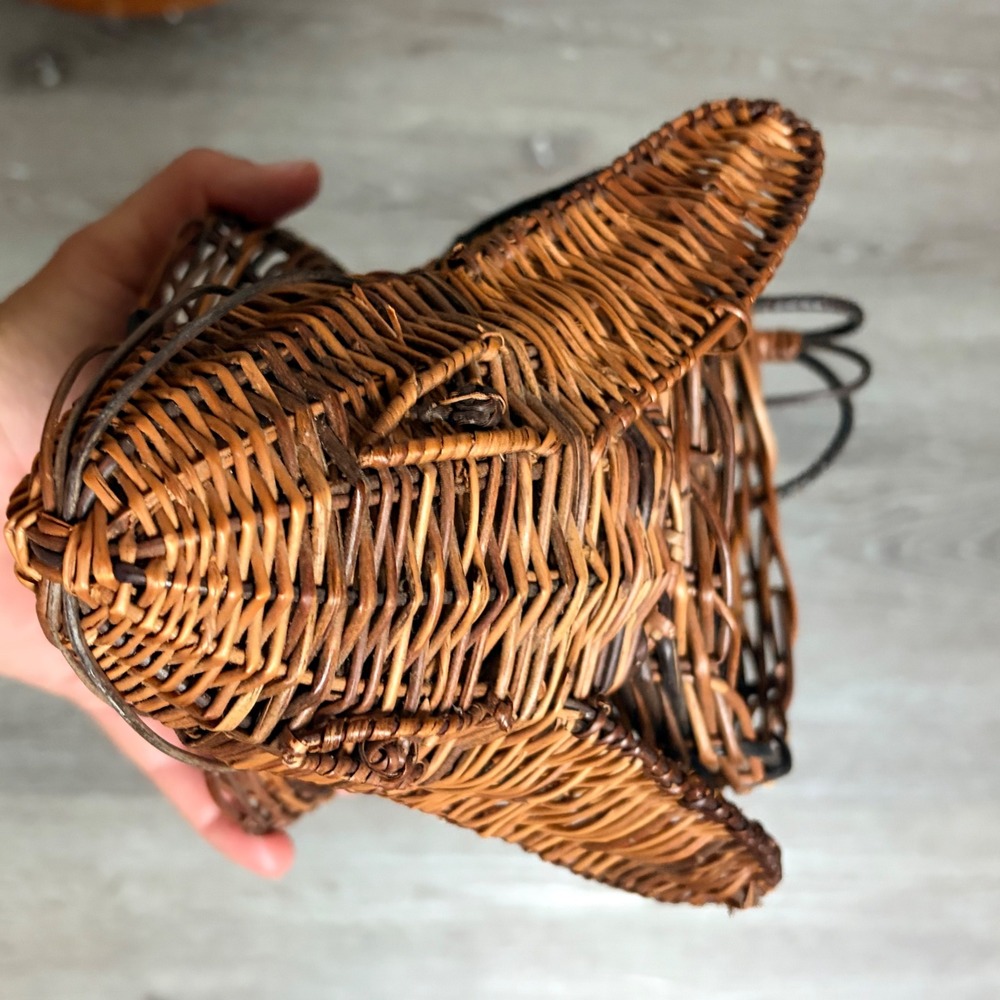Vintage Wicker Rabbit Basket Woven Animal Planter Figurine Brown Rustic Decor - Picture 2 of 12